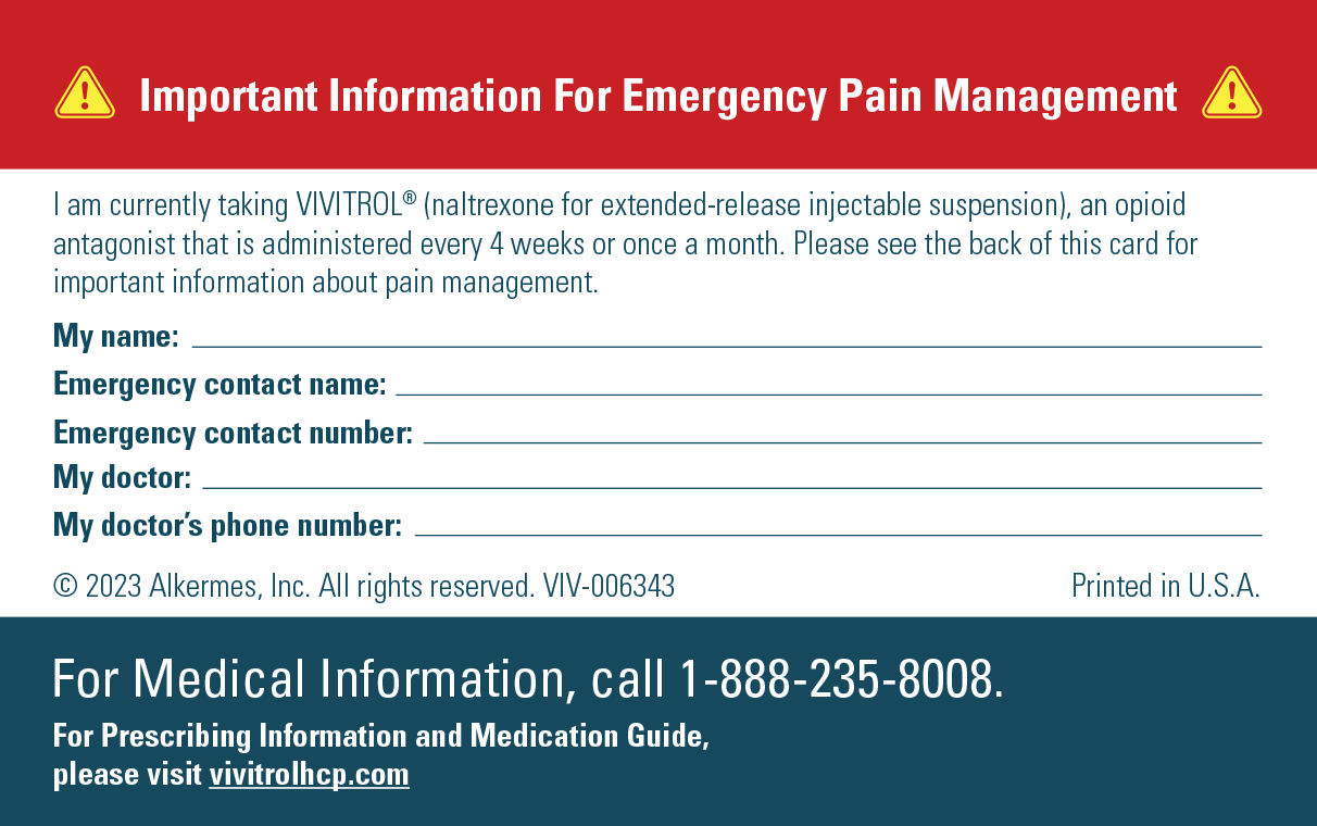 Emergency pain management card